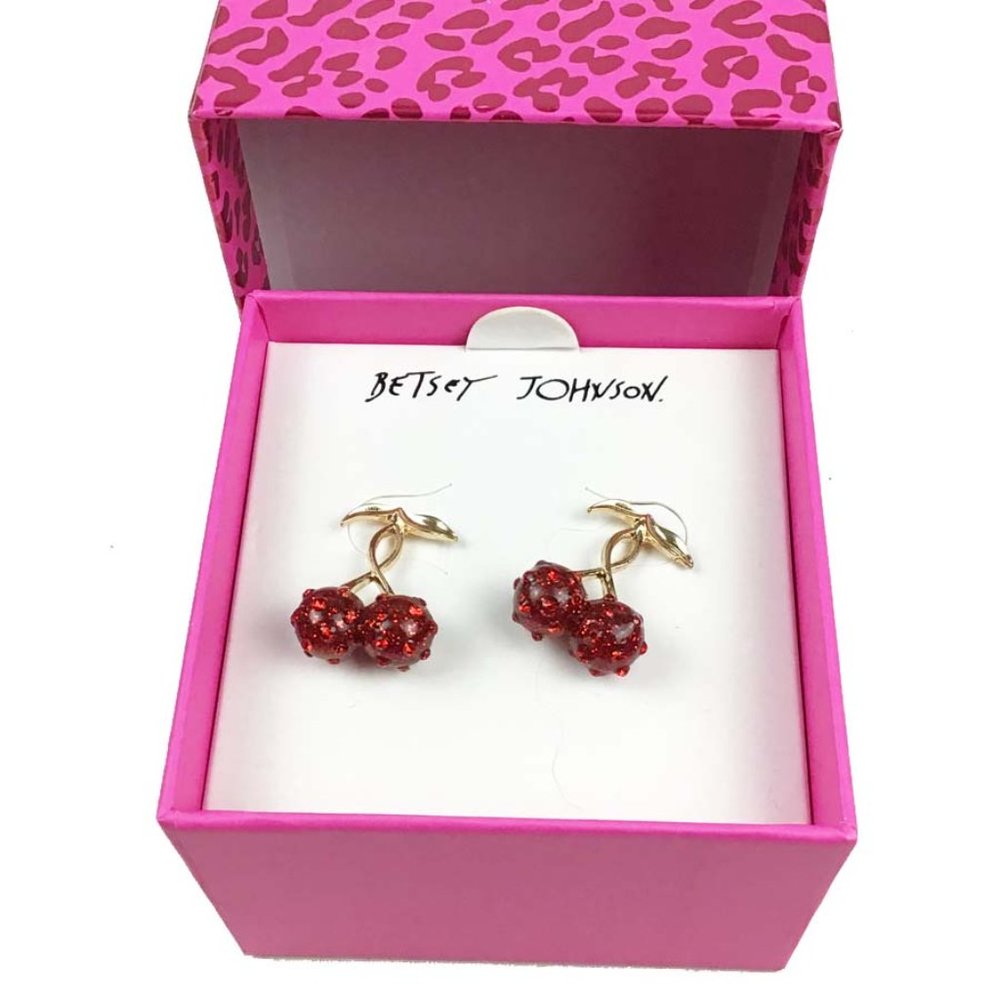 Betsey Johnson Gold-Tone Pavé Cherry Drop Earrings - Picture 2 of 7